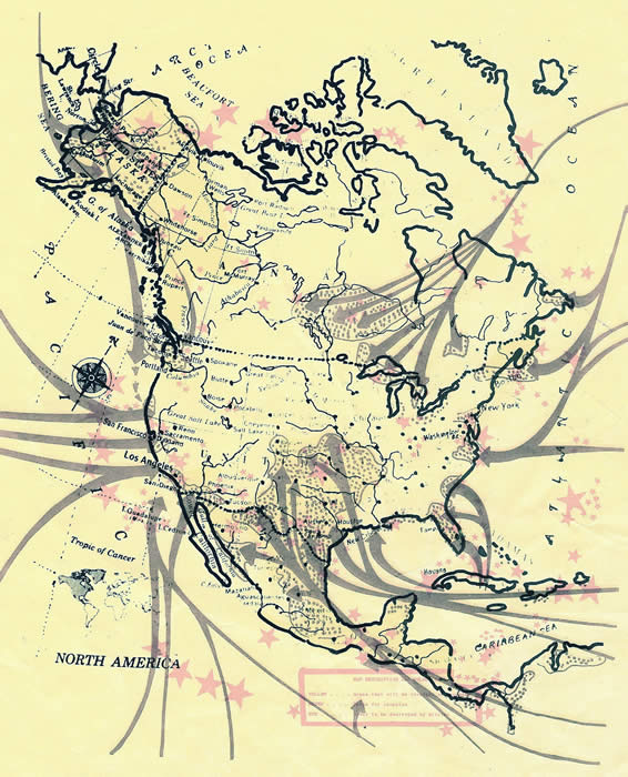 Mapa de Invasión comunistas de Estados Unidos vía México y Canadá